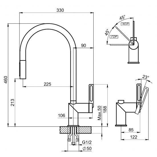 Смеситель для кухни GRANULA 8172 с вытяжным изливом, базальт