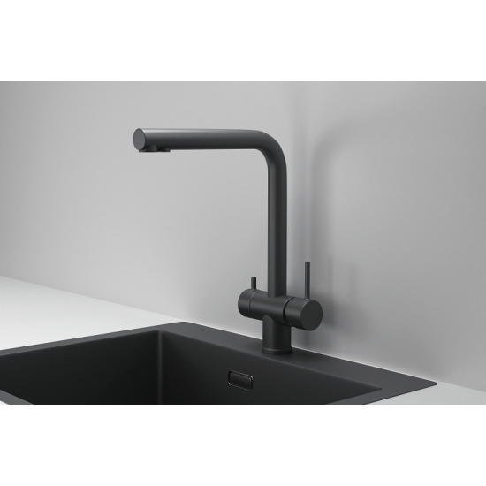 Смеситель для кухни GRANULA KS-7011 с краном для питьевой воды, чёрный матовый