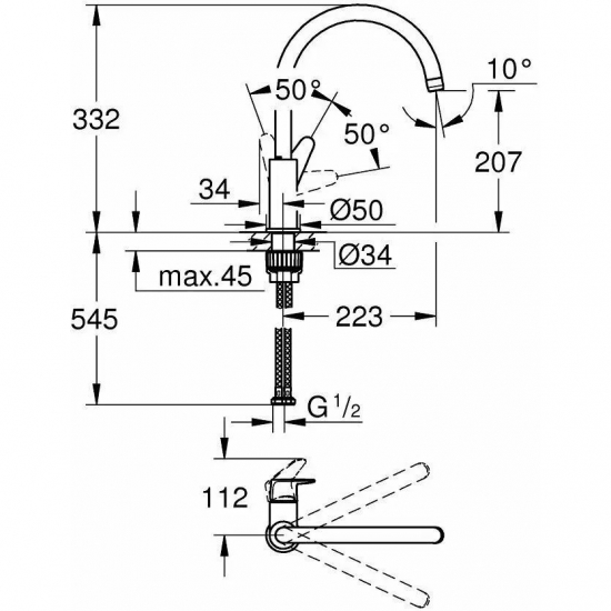 Смеситель для кухни GROHE BauCurve 31231001 хром