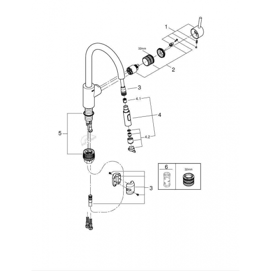 Смеситель для кухни GROHE Concetto 31483002 с вытяжным изливом, хром