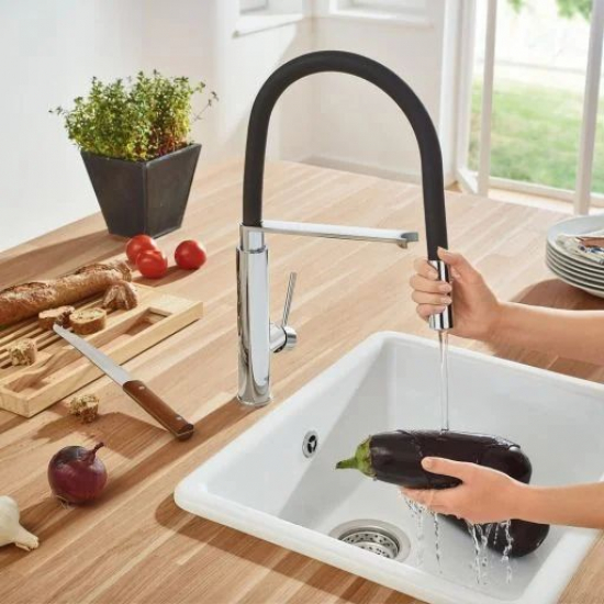 Смеситель для кухни GROHE Concetto 31491000 с гибким изливом, хром/чёрный