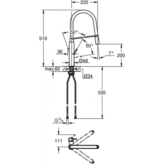 Смеситель для кухни GROHE Concetto 31491000 с гибким изливом, хром/чёрный