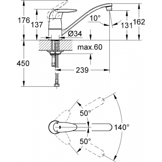 Смеситель для кухни GROHE Eurodisc 33770000 хром