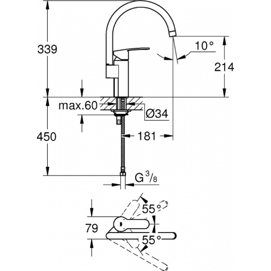 Смеситель для кухни GROHE Eurostyle Cosmopolitan 30221002 хром