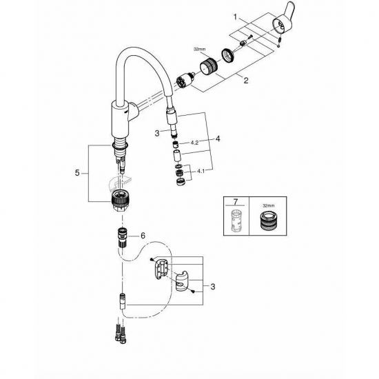 Смеситель для кухни GROHE Eurostyle Cosmopolitan 31126004 с вытяжным изливом, хром