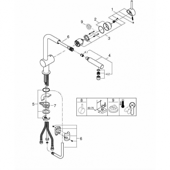 Смеситель для кухни GROHE Minta 32168000 с вытяжным изливом, хром