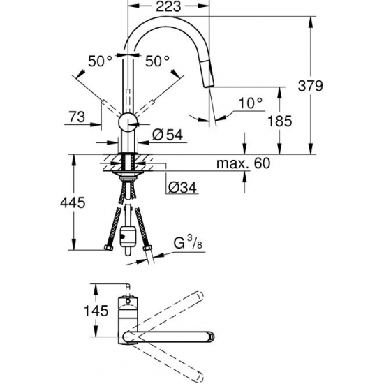 Смеситель для кухни GROHE Minta 32321002 с вытяжным изливом, хром