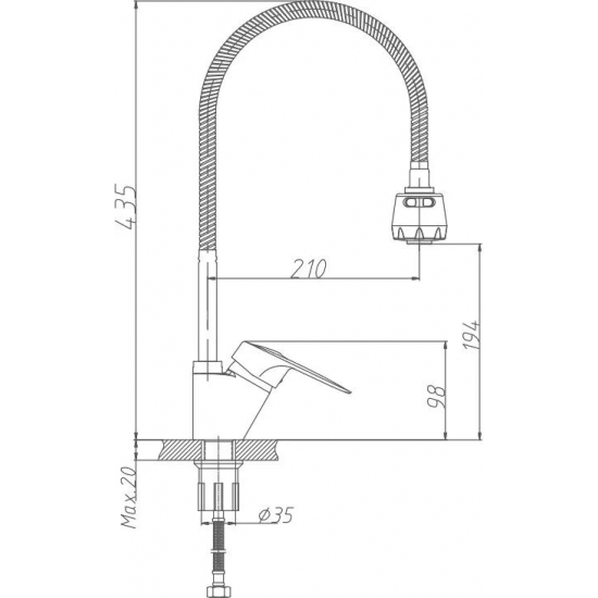 Смеситель для кухни HAIBA HB4304-3 с гибким изливом, хром