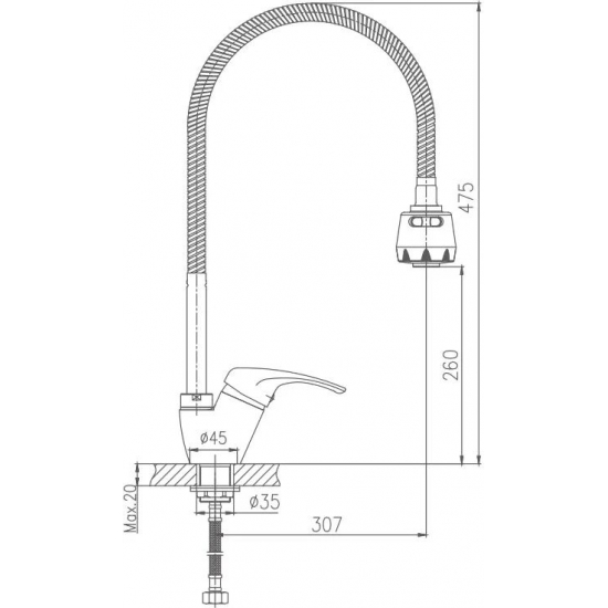 Смеситель для кухни HAIBA HB4313 с гибким изливом, хром