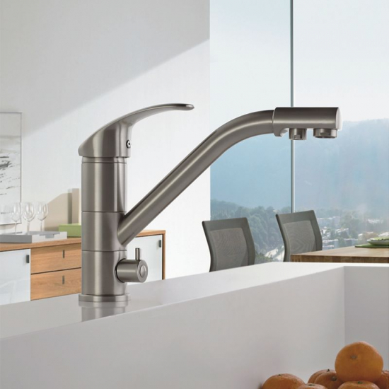 Смеситель для кухни HAIBA HB4321-5 с краном для питьевой воды, сатин