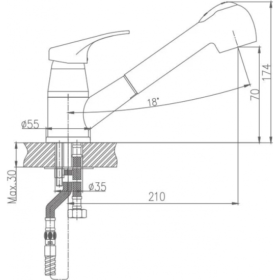 Смеситель для кухни HAIBA HB6013 с вытяжным изливом, хром