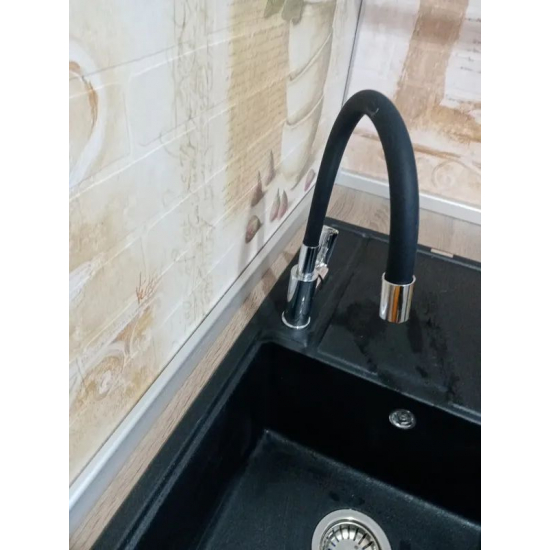 Смеситель для кухни HAIBA HB70112-7 с гибким изливом, чёрный/хром