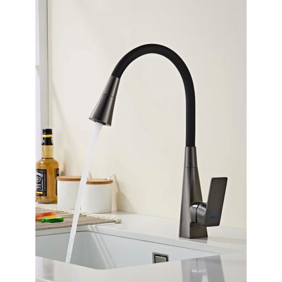 Смеситель для кухни HAIBA HB73823-3 с гибким изливом, чёрный/оружейная сталь