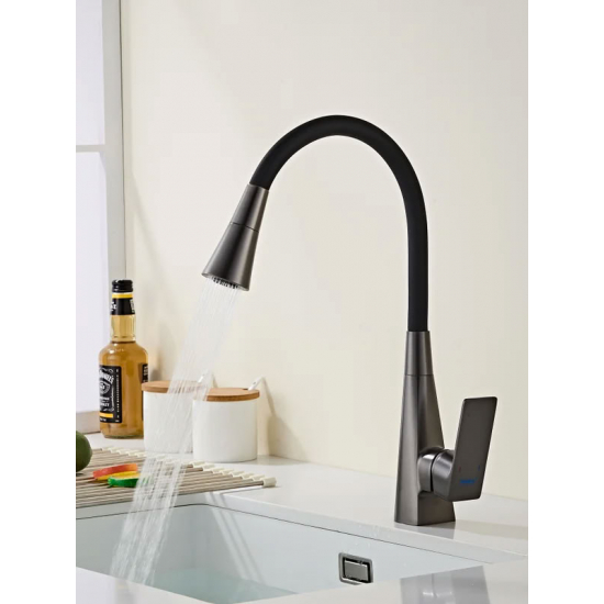 Смеситель для кухни HAIBA HB73823-3 с гибким изливом, чёрный/оружейная сталь