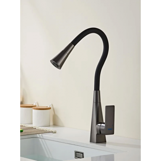 Смеситель для кухни HAIBA HB73823-3 с гибким изливом, чёрный/оружейная сталь