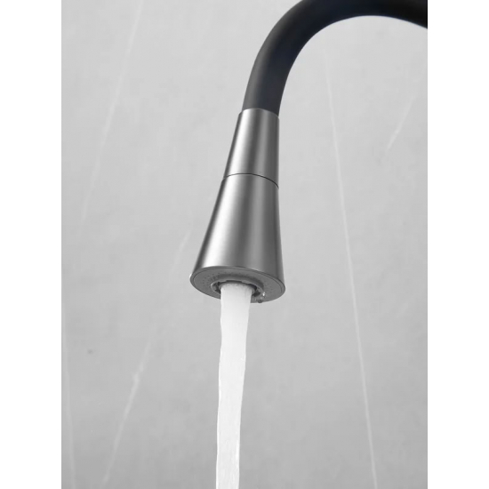 Смеситель для кухни HAIBA HB73823-3 с гибким изливом, чёрный/оружейная сталь