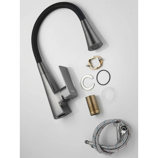 Смеситель для кухни HAIBA HB73823-3 с гибким изливом, чёрный/оружейная сталь