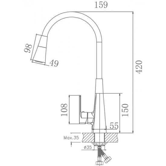 Смеситель для кухни HAIBA HB73823-3 с гибким изливом, чёрный/оружейная сталь