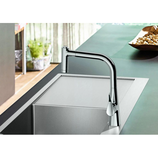 Смеситель для кухни HANSGROHE Metris M71 220 с вытяжным изливом, хром