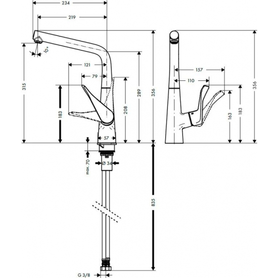 Смеситель для кухни HANSGROHE Metris M71 320 хром