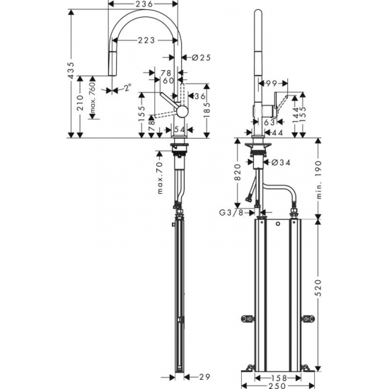 Смеситель для кухни HANSGROHE Talis M54 210 с вытяжным изливом, хром