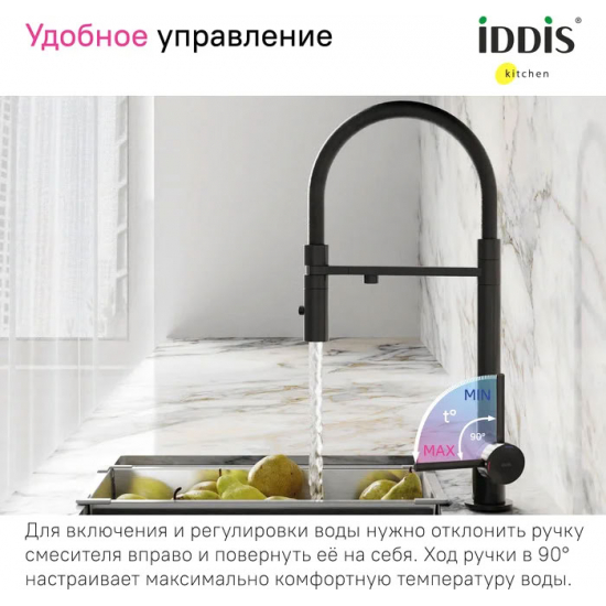 Смеситель для кухни IDDIS Ace ACEBLFFi05 с краном для питьевой воды, чёрный