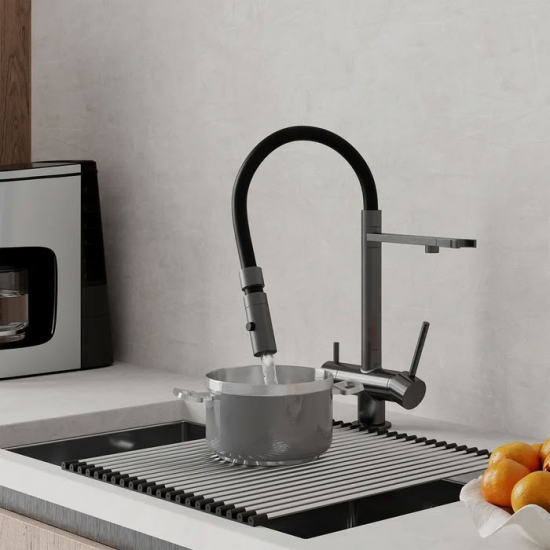 Смеситель для кухни IDDIS Ace ACEGMFFi05 с краном для питьевой воды, графит