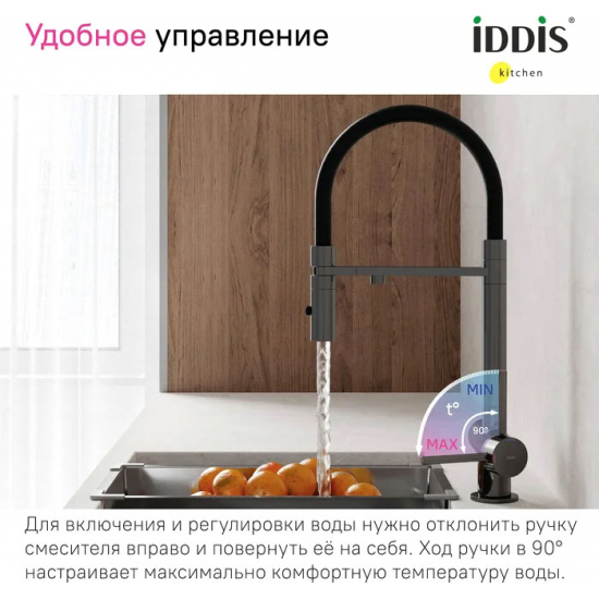 Смеситель для кухни IDDIS Ace ACEGMFFi05 с краном для питьевой воды, графит