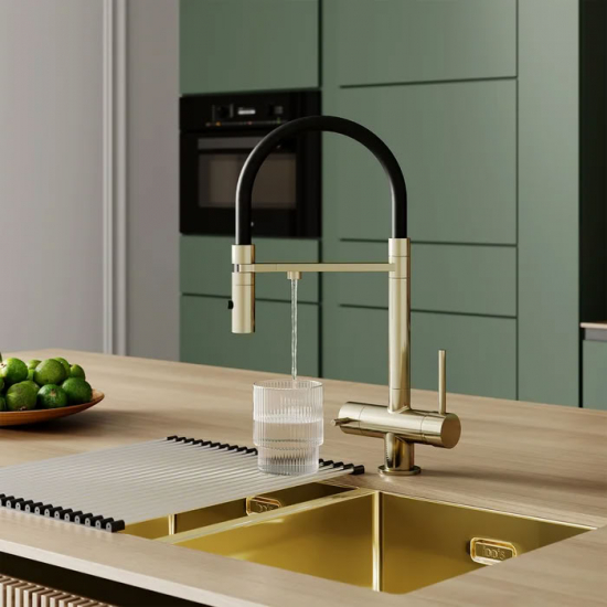 Смеситель для кухни IDDIS Ace ACEMGFFi05 с краном для питьевой воды, золото