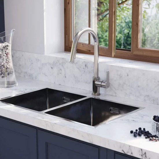 Смеситель для кухни IDDIS Cuba CUBSTP0i05 с вытяжным изливом, сатин