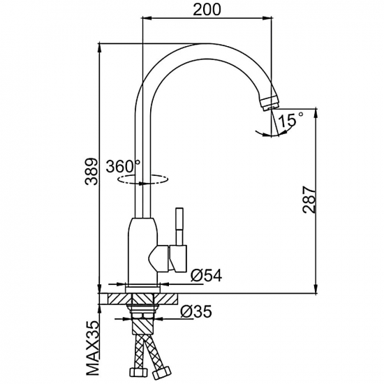 Смеситель для кухни из нержавеющей стали FRUD R41052 сатин