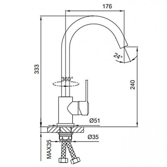Смеситель для кухни из нержавеющей стали FRUD R42052-12 чёрный матовый