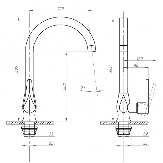 Смеситель для кухни из нержавеющей стали ПСМ-301-3 чёрная бронза