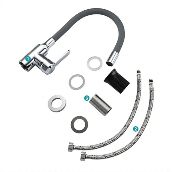 Смеситель для кухни из нержавеющей стали с гибким изливом FRUD R42052-31 серый/хром