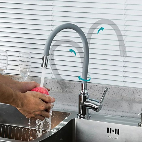 Смеситель для кухни из нержавеющей стали с гибким изливом FRUD R42052-31 серый/хром