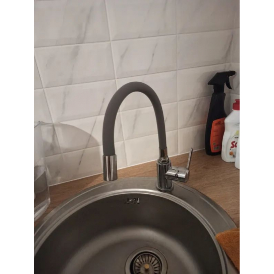 Смеситель для кухни из нержавеющей стали с гибким изливом FRUD R42052-31 серый/хром