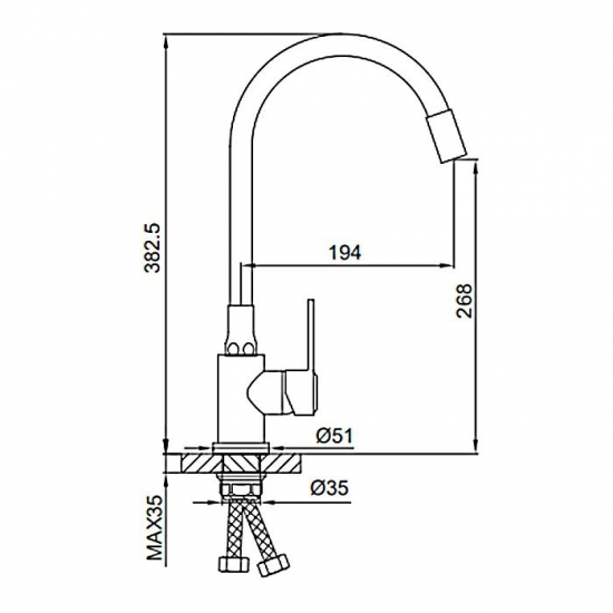 Смеситель для кухни из нержавеющей стали с гибким изливом FRUD R42052-31 серый/хром