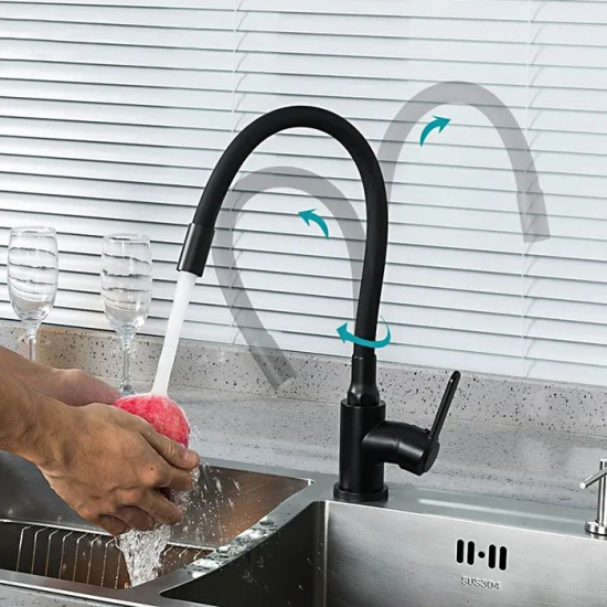 Смеситель для кухни из нержавеющей стали с гибким изливом FRUD R42052-32 чёрный матовый