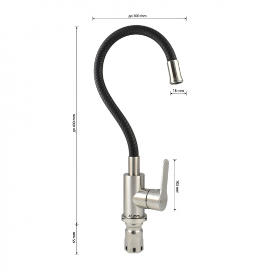 Смеситель для кухни из нержавеющей стали с гибким изливом MAGNUS M9219 тёмно-серый