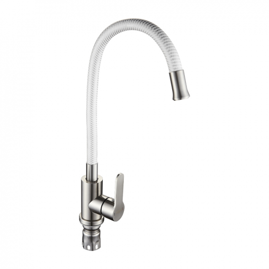 Смеситель для кухни из нержавеющей стали с гибким изливом MAGNUS M9221 белый