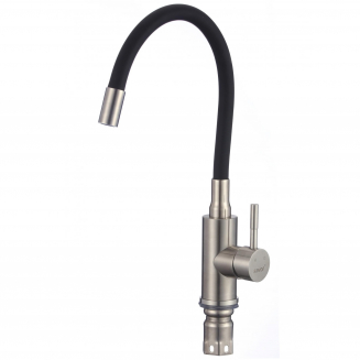 Смеситель для кухни из нержавеющей стали с гибким изливом SAVOL SUS6002-01 сатин/чёрный