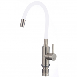 Смеситель для кухни из нержавеющей стали с гибким изливом SAVOL SUS6002-02 сатин/белый