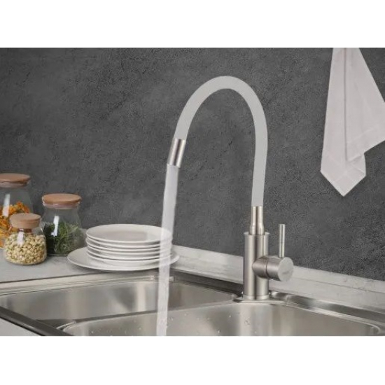 Смеситель для кухни из нержавеющей стали с гибким изливом SAVOL SUS6002-04 сатин/серый