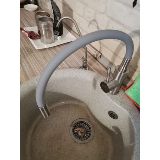 Смеситель для кухни из нержавеющей стали с гибким изливом SAVOL SUS6002-04 сатин/серый