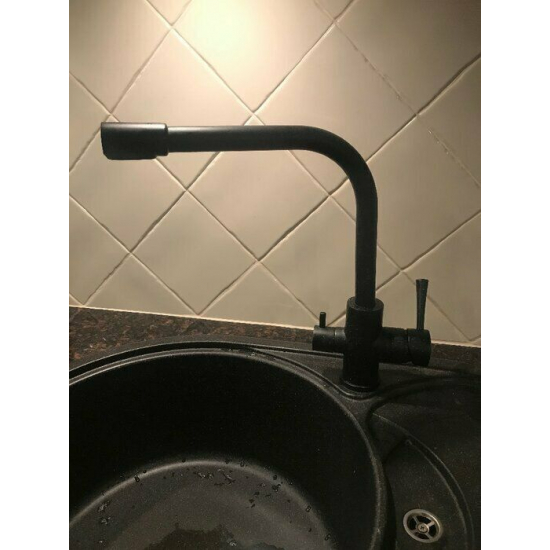 Смеситель для кухни KAISER Merkur 26044-2 с краном для питьевой воды, чёрный мрамор