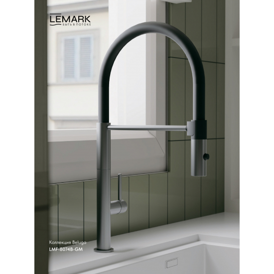 Смеситель для кухни LEMARK Beluga LMF-8074B-GM с гибким изливом, графит