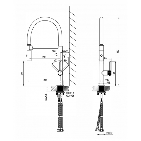 Смеситель для кухни LEMARK Beluga LMF-8074B-GM с гибким изливом, графит