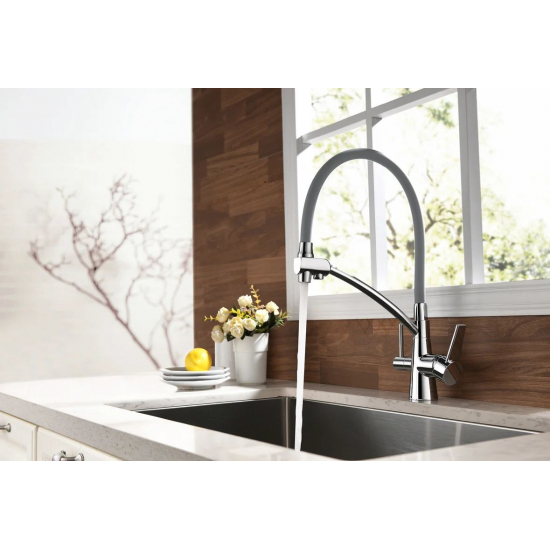 Смеситель для кухни LEMARK Comfort LM3071C-Gray с краном для питьевой воды, серый