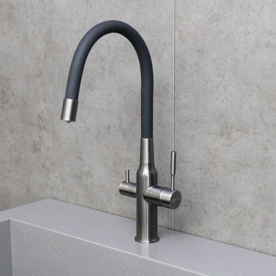 Смеситель для кухни LEMARK Expert LM5083GMN-Black с краном для питьевой воды, графит 