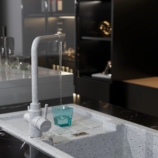 Смеситель для кухни MIXLINE ML-GS13 (310) с краном для питьевой воды, серый